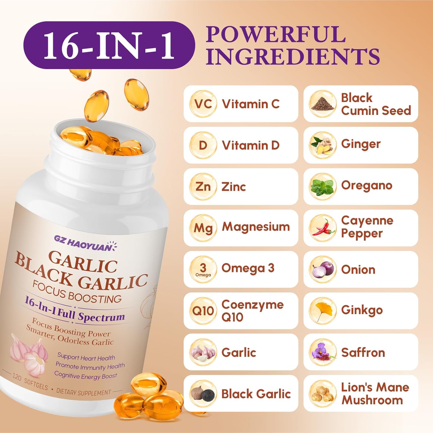 16-in-1 Garlic & Black Garlic Complex  - Ancient Wisdom, Zero Odor